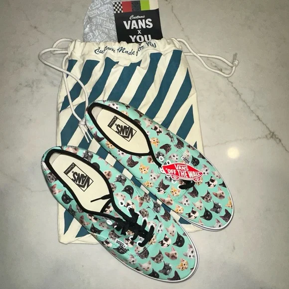 Custom Van’sOne of a KindMen’s Size 14 Cat Print Sneakers (NWT)